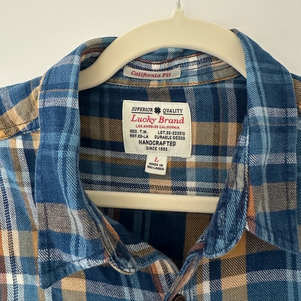 Lucky Brand Blue and Brown Checkered Buttoned Shirt